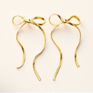 Gold Bow Drop Earrings - Elegant Ribbon Design
